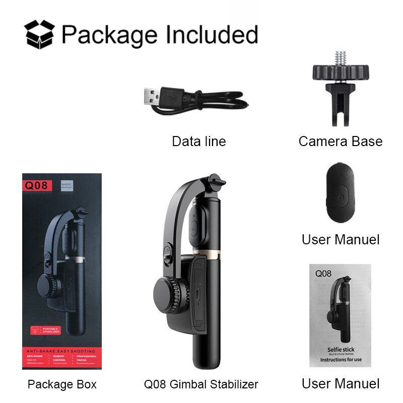 Q08 1-axis Gimbal Stabilizer 3-in-1 Extendable Selfie Stick Tripod-IVXI Single Gimbal for Mobile, Camera Single-Axis wireless Camera Stabilizer