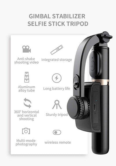 Q08 1-axis Gimbal Stabilizer 3-in-1 Extendable Selfie Stick Tripod-IVXI Single Gimbal for Mobile, Camera Single-Axis wireless Camera Stabilizer